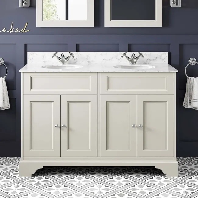 Lucia Chalk White Double Vanity with Marble Top & Undermount Basins 1200mm