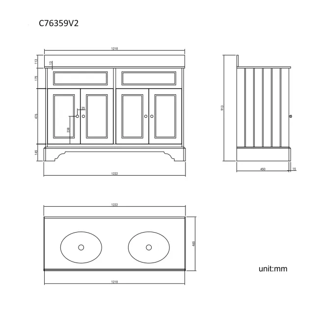 Lucia Chalk White Double Vanity with Marble Top & Undermount Basins 1200mm