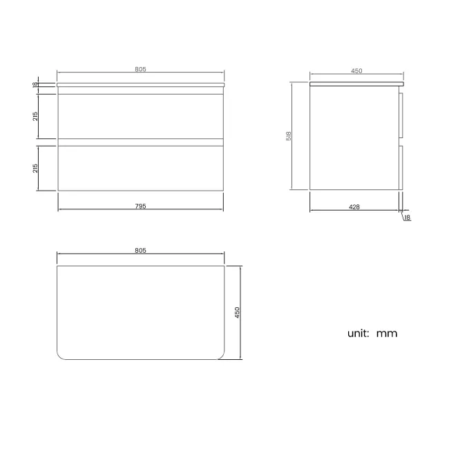 Corsica Storm Grey Wall Hung Drawer Vanity 800mm