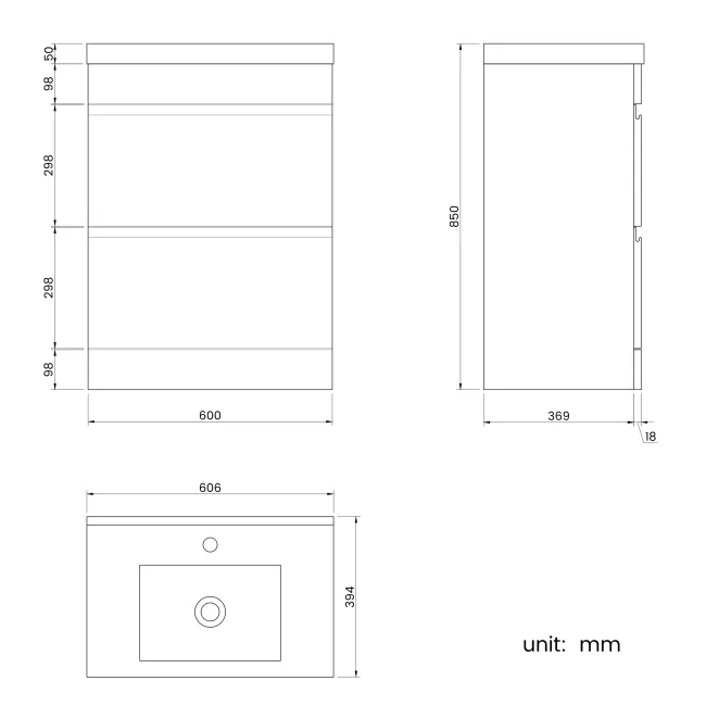 Trent Gloss White Basin Drawer Vanity 600mm