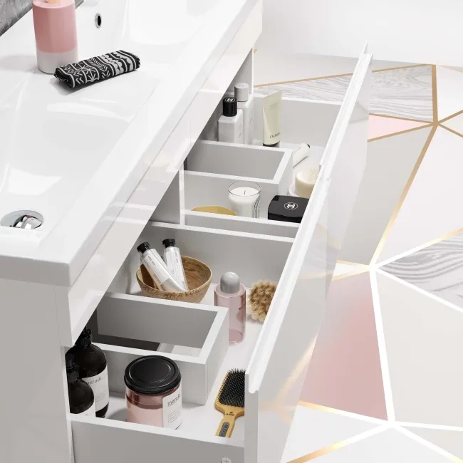 Trent Gloss White Wall Hung Double Basin Drawer Vanity 1200mm