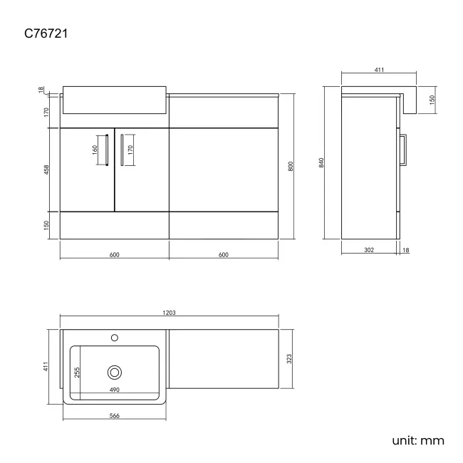 Harper Gloss White Basin Vanity and Back To Wall Toilet Unit 1200mm