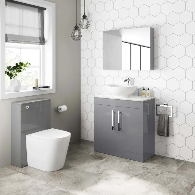Avon Stone Grey Vanity with Marble Top & Oval Counter Top Basin 800mm