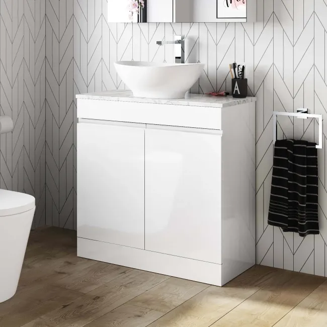 Trent Gloss White Vanity with Marble Top & Oval Counter Top Basin 800mm