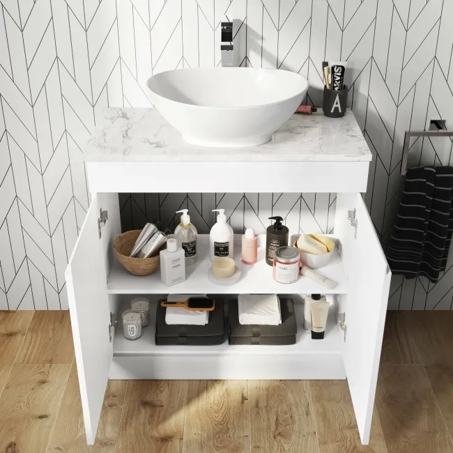 Trent Gloss White Vanity with Marble Top & Oval Counter Top Basin 800mm