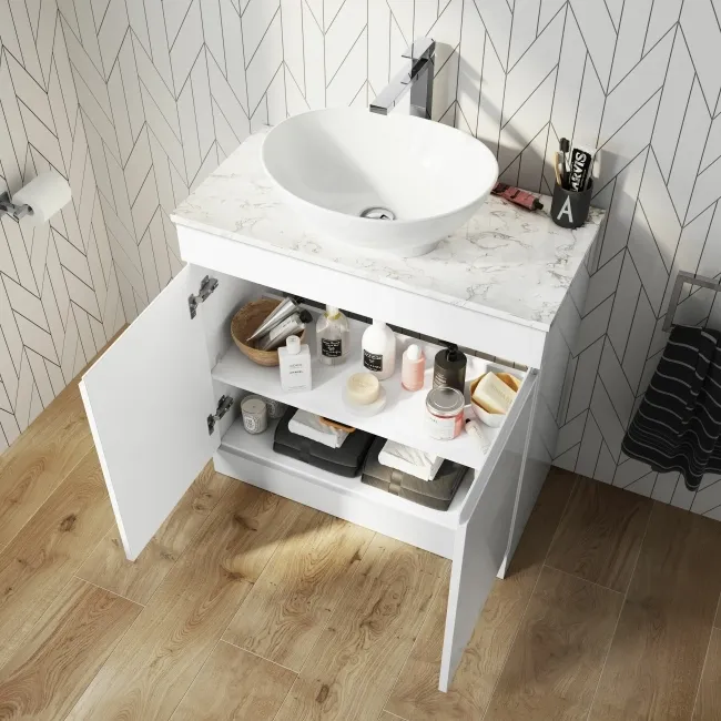 Trent Gloss White Vanity with Marble Top & Oval Counter Top Basin 800mm