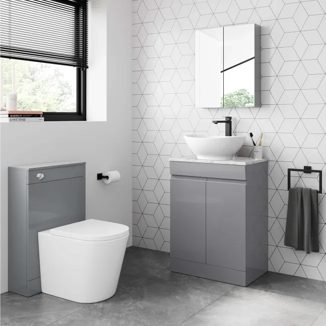 Trent Stone Grey Vanity with Marble Top & Oval Counter Top Basin 600mm