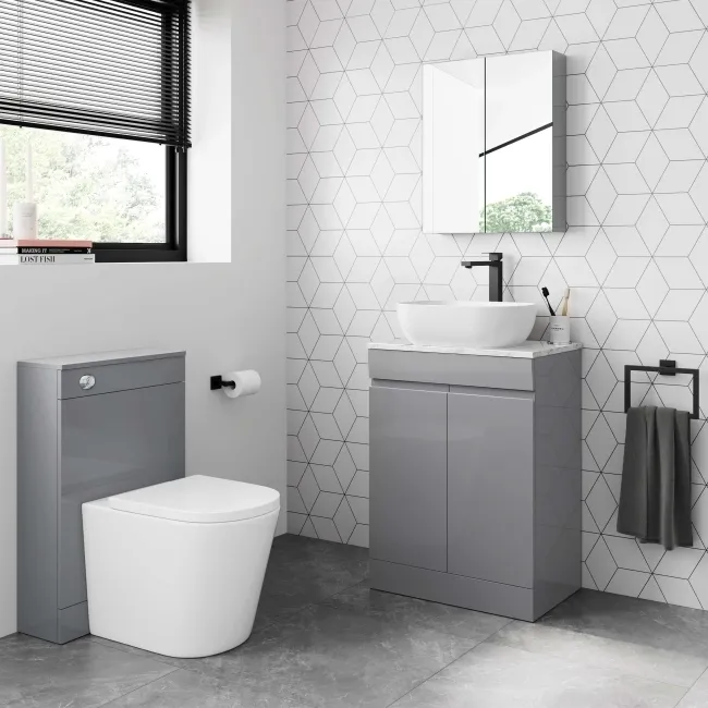 Trent Stone Grey Vanity with Marble Top & Curved Counter Top Basin 600mm