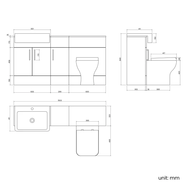Harper Gloss White Combination Vanity Basin and Atlanta Toilet 1500mm