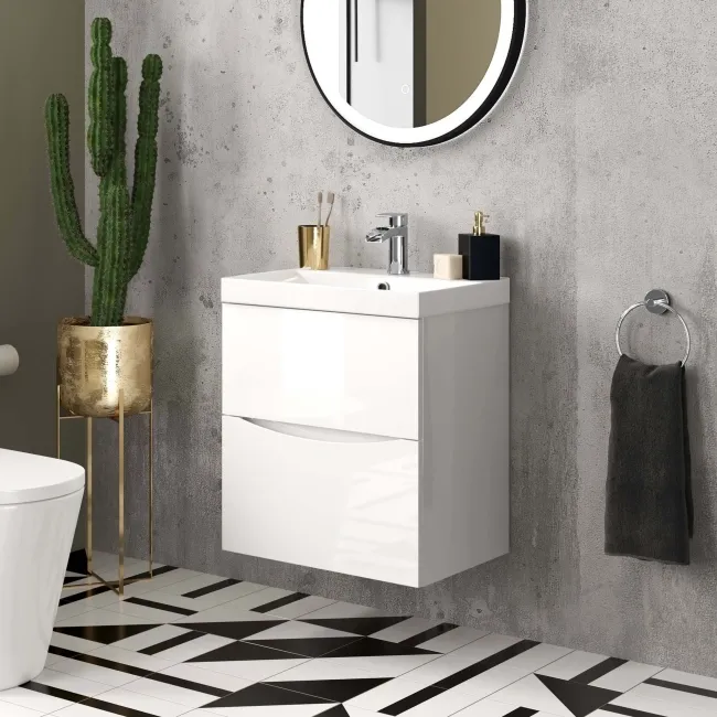 Austin Gloss White Wall Hung Basin Drawer Vanity 500mm