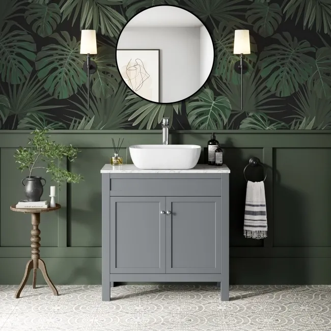 Bermuda Dove Grey Vanity with Marble Top & Curved Counter Top Basin 800mm