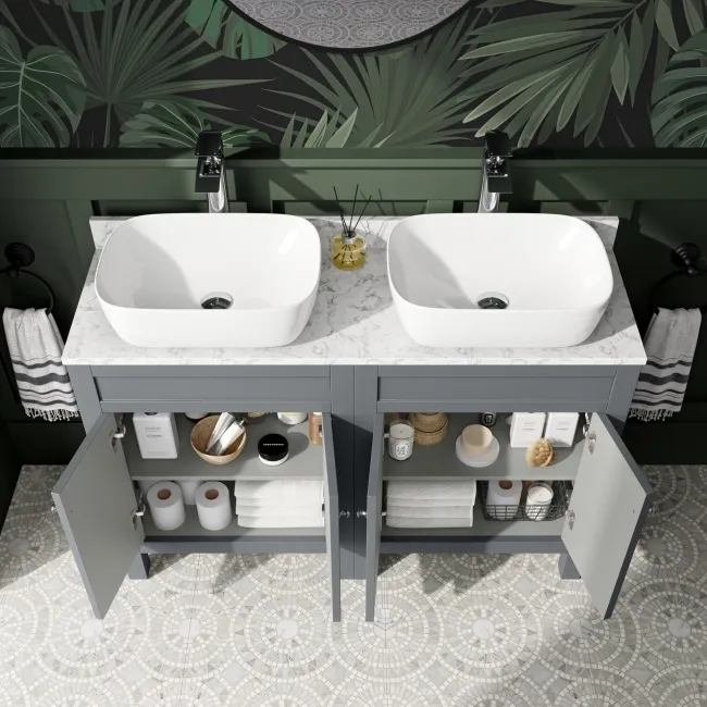 Bermuda Dove Grey Vanity with Marble Top & Curved Counter Top Basin 1200mm
