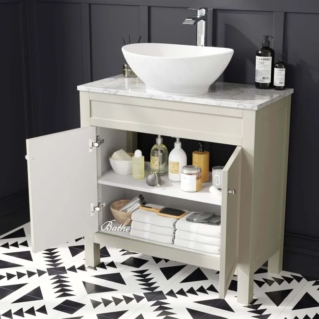 Bermuda Chalk White Vanity with Marble Top & Oval Counter Top Basin 800mm