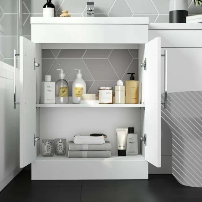 Avon Gloss White Basin Vanity and Back To Wall Unit 1100mm - Left Handed