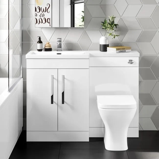 Avon Gloss White Combination Vanity Basin and Atlanta Toilet 1100mm - Left Handed