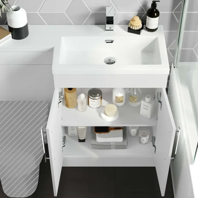 Avon Gloss White Basin Vanity and Back To Wall Unit 1100mm - Right Handed