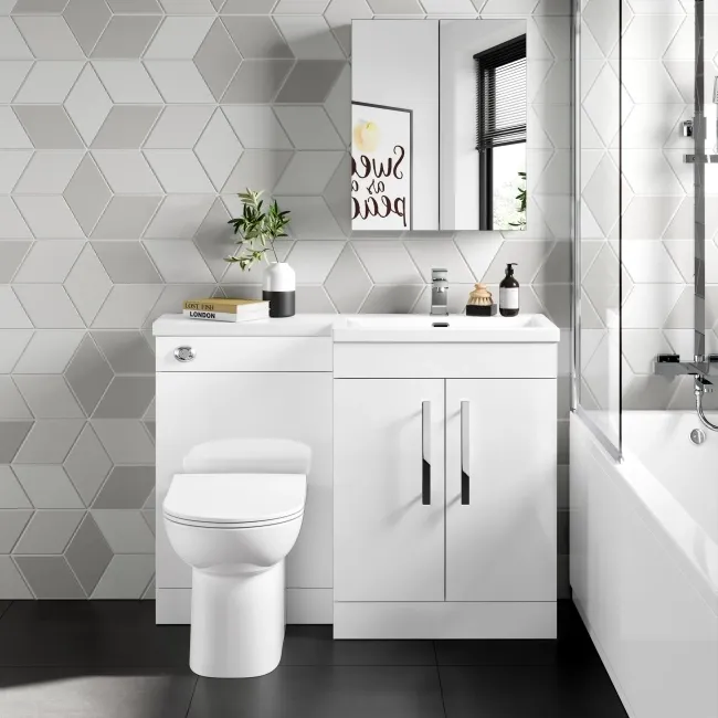 Avon Gloss White Combination Vanity Basin and Aruba Toilet 1100mm - Right Handed