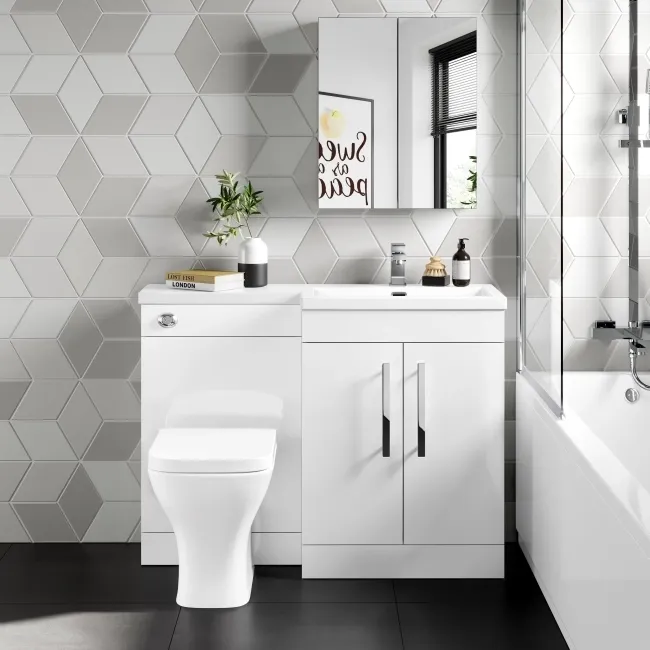 Avon Gloss White Combination Vanity Basin and Atlanta Toilet 1100mm - Right Handed
