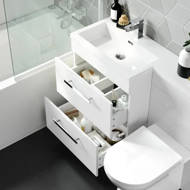 Avon Gloss White Combination Basin Drawer and Aruba Toilet 1100mm - Left Handed