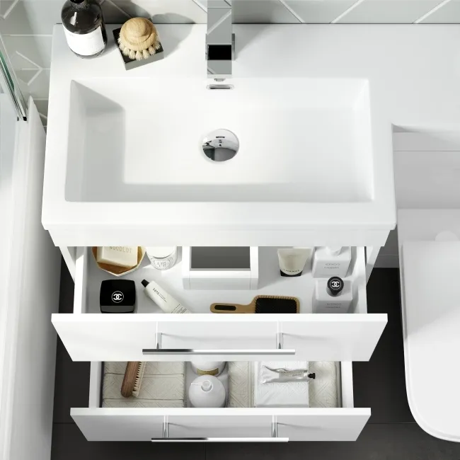 Avon Gloss White Combination Basin Drawer and Atlanta Toilet 1100mm - Left Handed