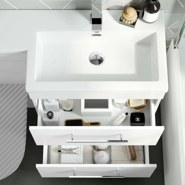 Avon Gloss White Basin Vanity Drawer and Back To Wall Unit 1100mm - Right Handed