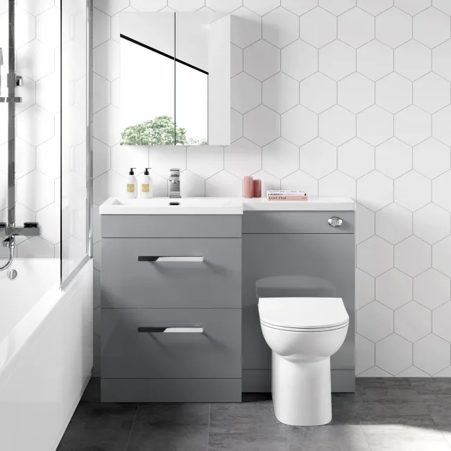 Avon Stone Grey Combination Basin Drawer and Aruba Toilet 1100mm - Left Handed