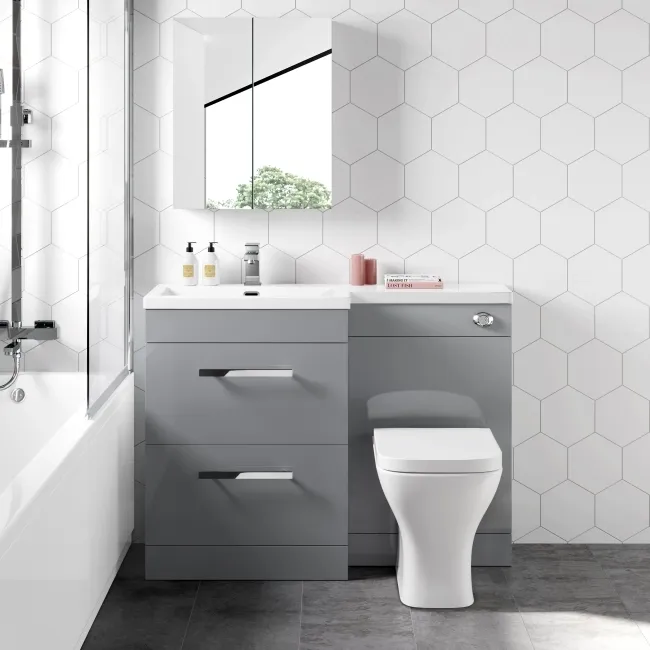 Avon Stone Grey Combination Basin Drawer and Atlanta Toilet 1100mm - Left Handed