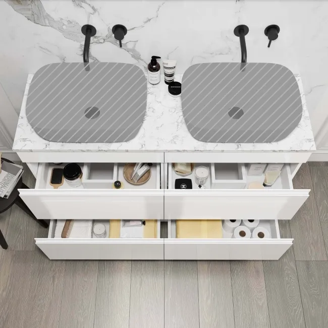 Trent Gloss White Drawer with Marble Top 1200mm - Excludes Counter Top Basins