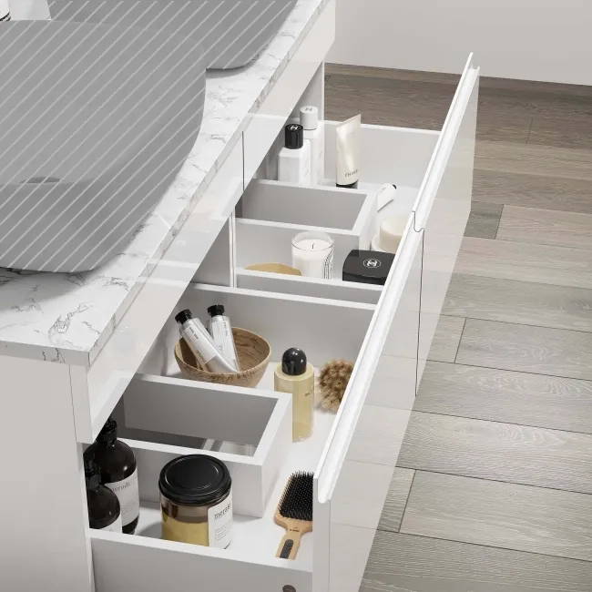 Trent Gloss White Drawer with Marble Top 1200mm - Excludes Counter Top Basins