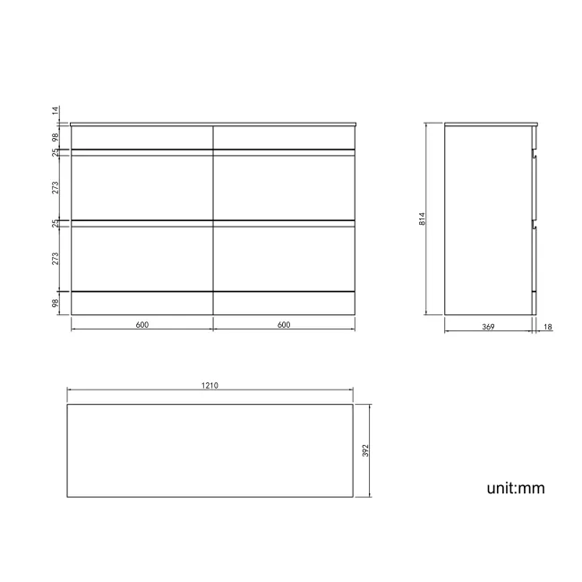 Trent Gloss White Drawer with Marble Top 1200mm - Excludes Counter Top Basins