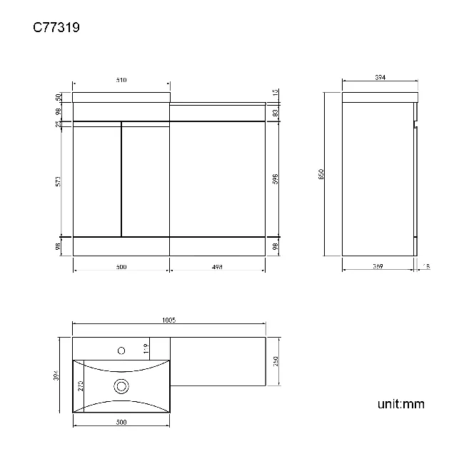 Trent Gloss White Basin Vanity and Back To Wall Unit 1000mm