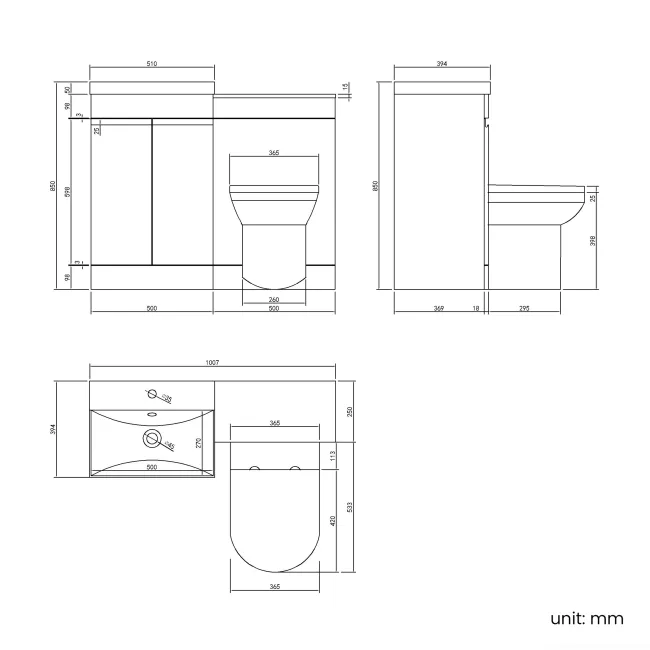 Trent Gloss White Combination Vanity Basin and Miami Toilet 1000mm