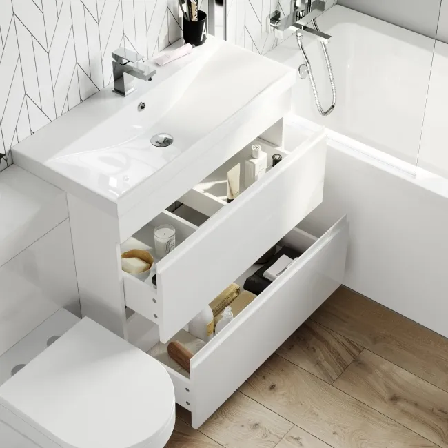 Trent Gloss White Combination Basin Drawer and Miami Toilet 1300mm