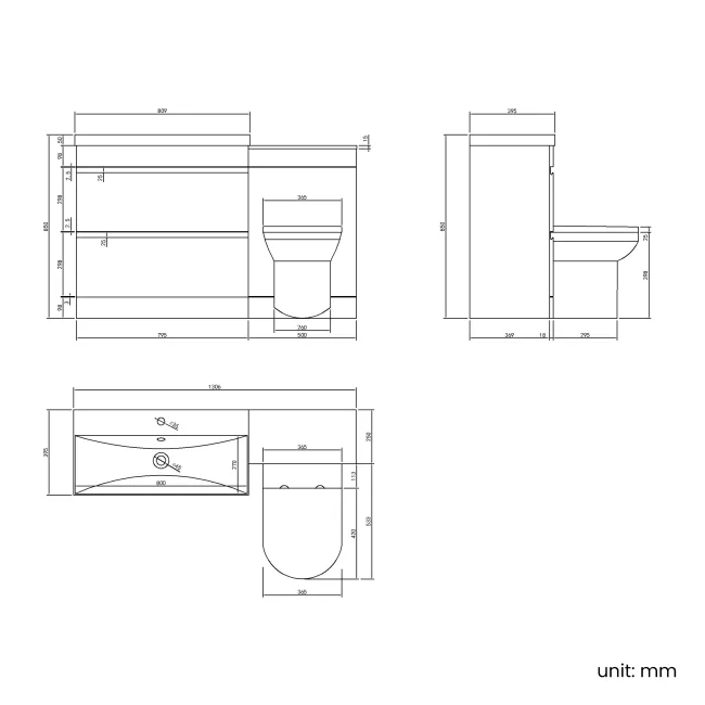 Trent Gloss White Combination Basin Drawer and Miami Toilet 1300mm
