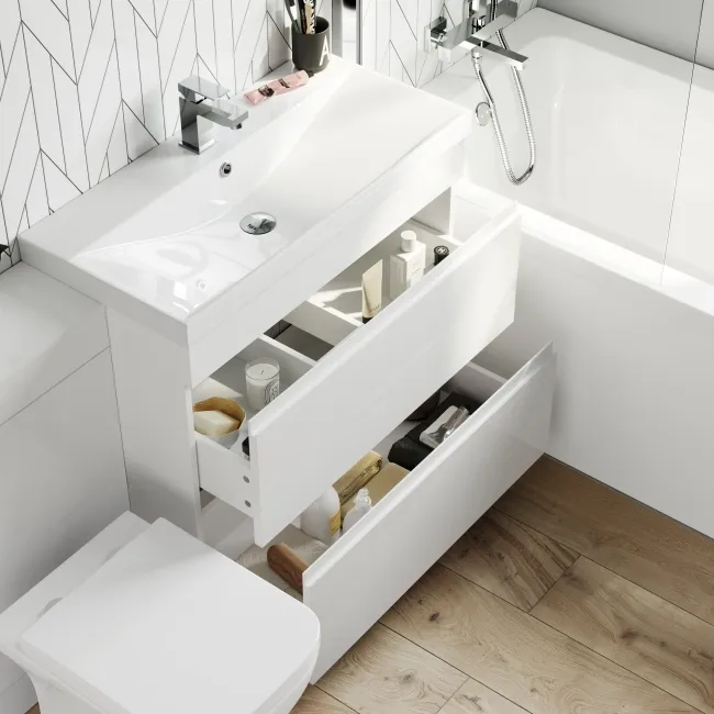 Trent Gloss White Combination Basin Drawer and Atlanta Toilet 1300mm