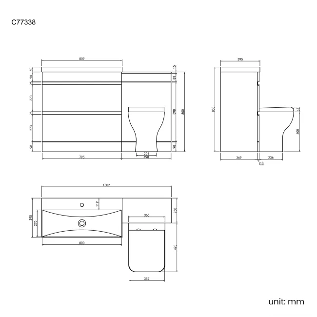 Trent Gloss White Combination Basin Drawer and Atlanta Toilet 1300mm