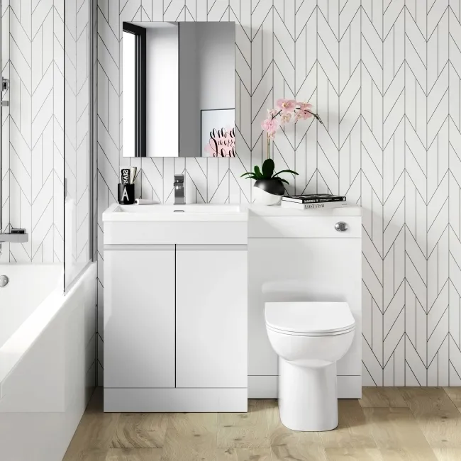 Trent Gloss White Combination Vanity Basin and Aruba Toilet 1100mm - Left Handed