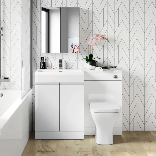 Trent Gloss White Combination Vanity Basin and Atlanta Toilet 1100mm - Left Handed