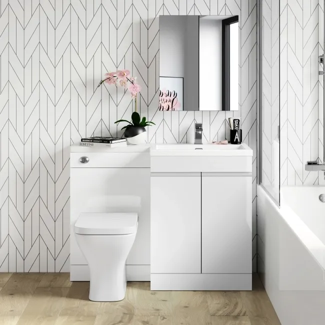 Trent Gloss White Combination Vanity Basin and Atlanta Toilet 1100mm - Right Handed