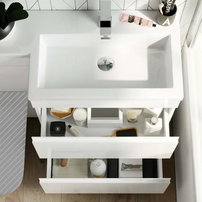 Trent Gloss White Basin Vanity Drawer and Back To Wall Unit 1100mm - Right Handed