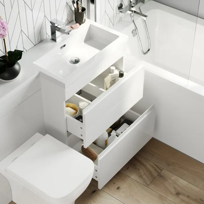Trent Gloss White Combination Basin Drawer and Atlanta Toilet 1100mm - Right Handed