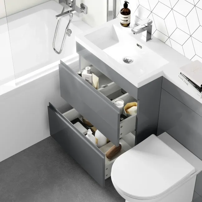 Trent Stone Grey Combination Basin Drawer and Aruba Toilet 1100mm - Left Handed
