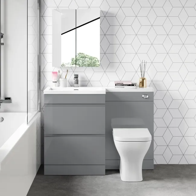 Trent Stone Grey Combination Basin Drawer and Atlanta Toilet 1100mm - Left Handed