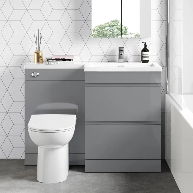 Trent Stone Grey Combination Basin Drawer and Aruba Toilet 1100mm - Right Handed