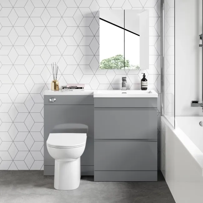 Trent Stone Grey Combination Basin Drawer and Aruba Toilet 1100mm - Right Handed