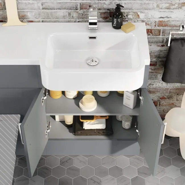 Harper Stone Grey Basin Vanity and Back To Wall Toilet Unit 1200mm - Right Handed