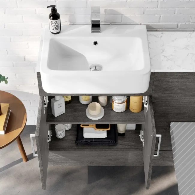 Harper Charcoal Elm Basin Vanity with Marble Top & Back To Wall Unit 1200mm