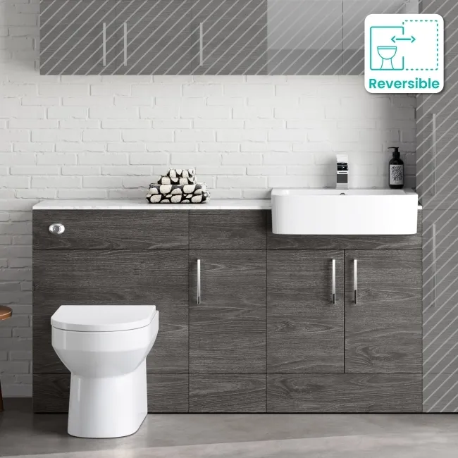 Harper Charcoal Elm Combination Vanity Basin with Marble Top & Miami Toilet 1500mm