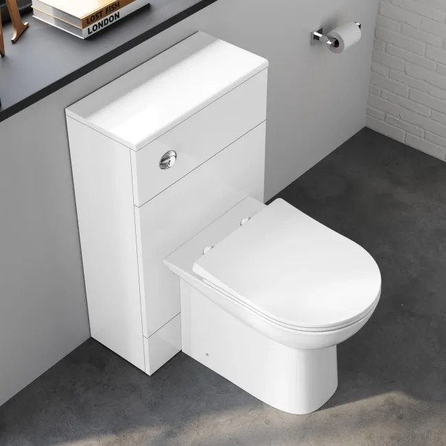Harper Gloss White Back To Wall Unit 500mm and Aruba Toilet