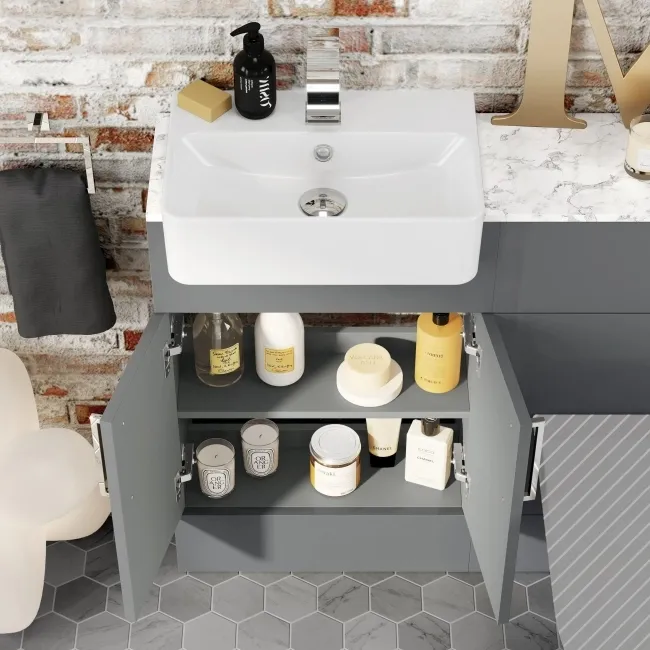 Harper Stone Grey Basin Vanity with Marble Top & Back To Wall Unit 1000mm